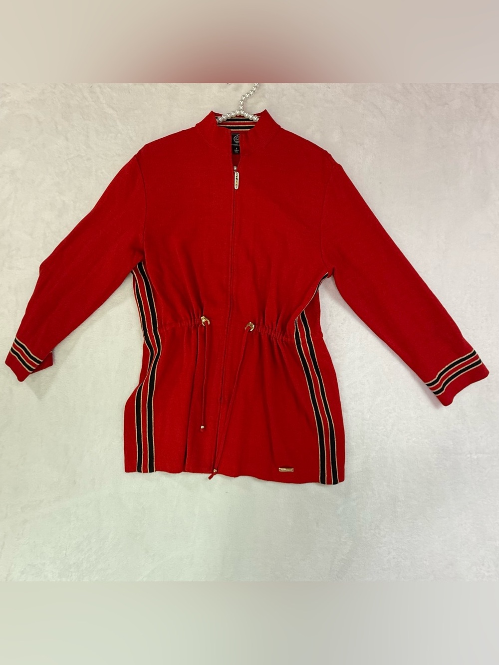 St. John Sport by Marie Gray Full Knit Red Zipper Jacket Vintage Size P
